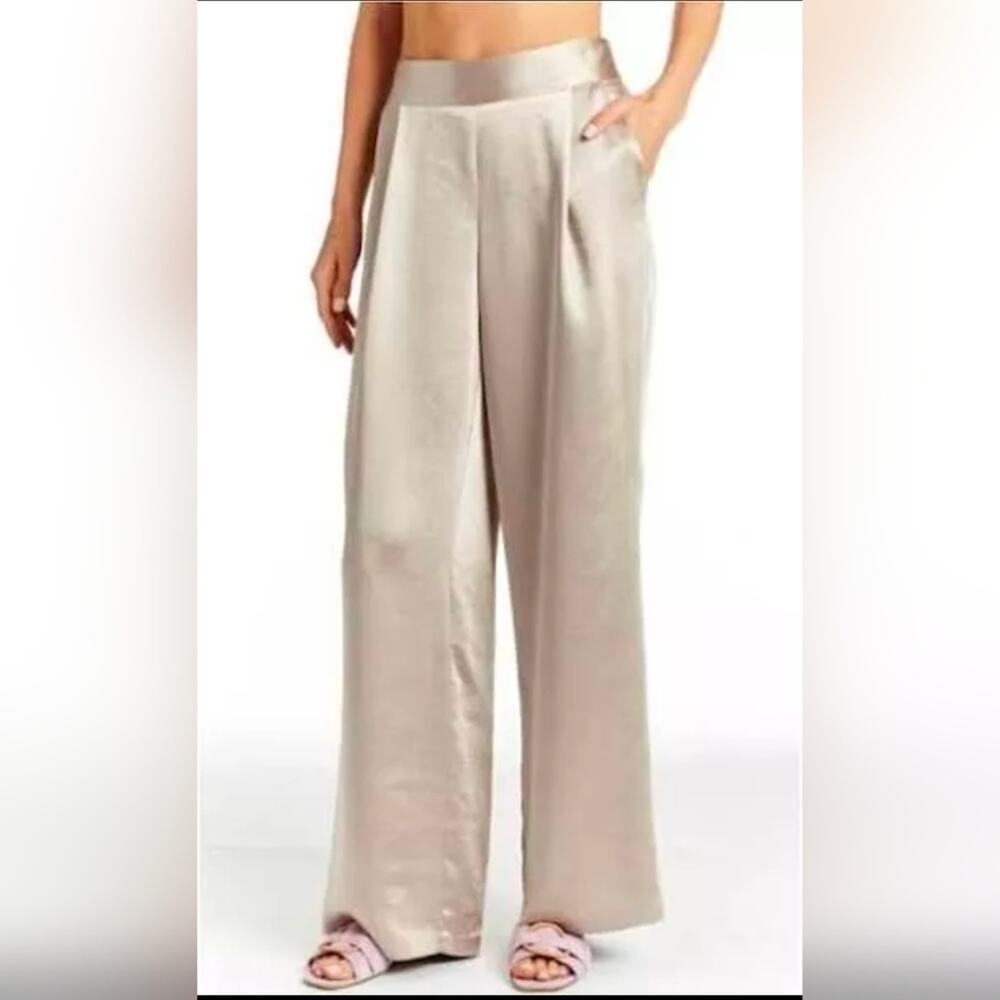 DREW Evan Satin Wide Leg Dressy Pant Champagne Pockets Elastic waist siz…